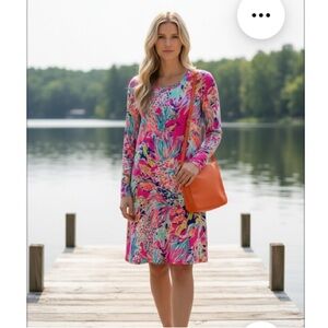LILLY PULITZER Devon Modal Jersey Knit Dress Tiki Pink Sunken Treasure P…